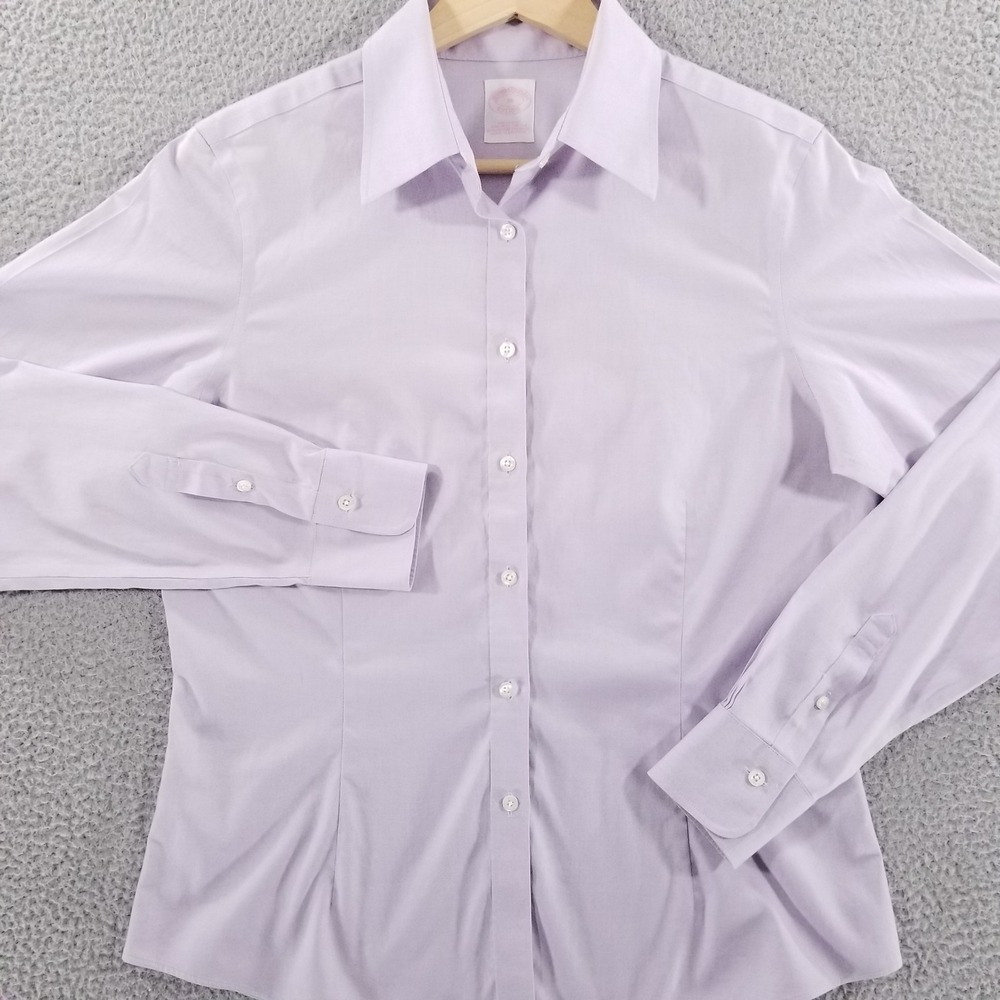 Brooks Brothers Shirt *FLAWS* Womens 10 Purple Tailored Fit Non-Iron Stretch